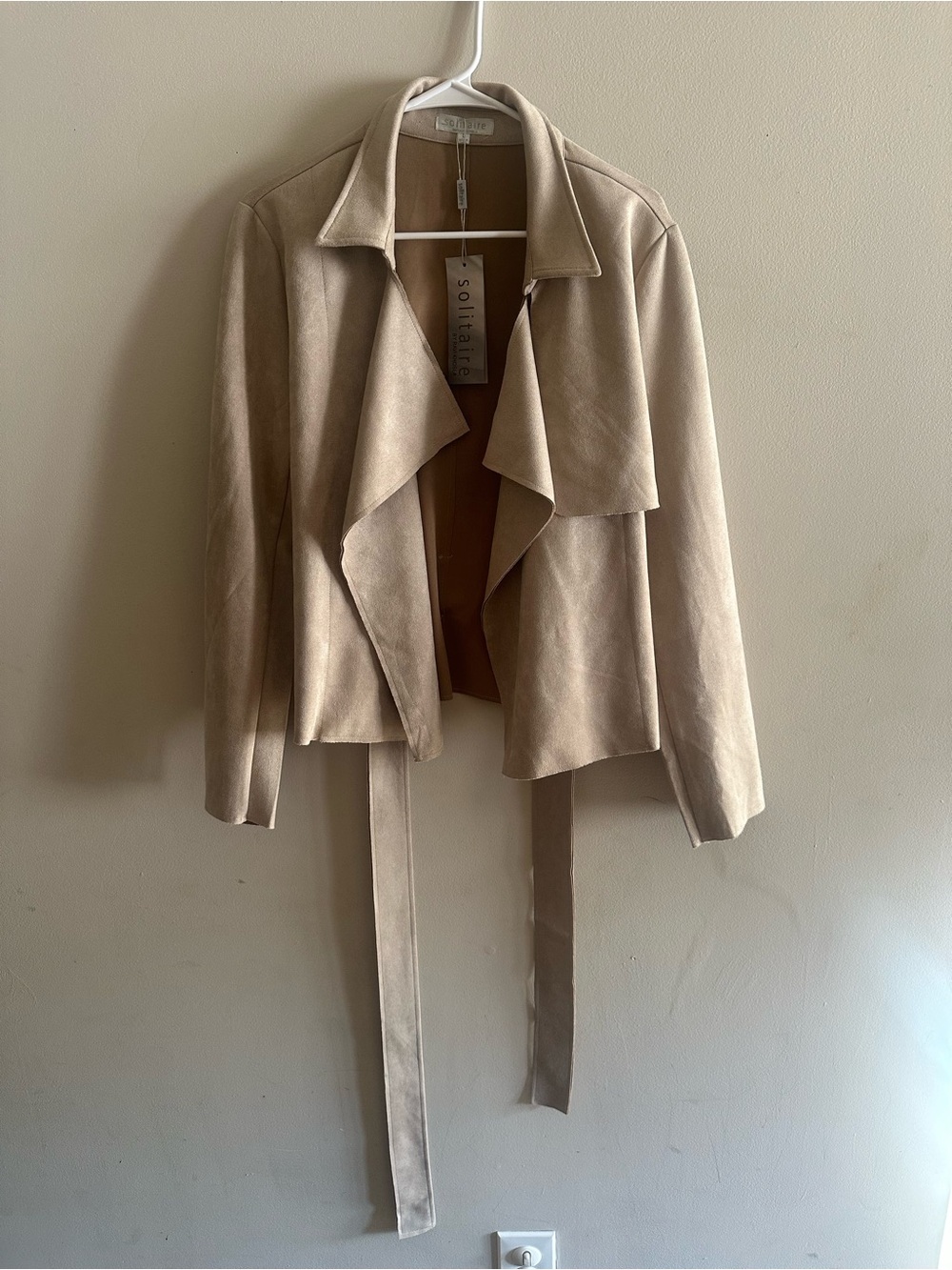 Solitaire Beige Draped Belted Jacket Size L NWT